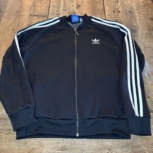 Adidas Trefoil Track Jacket Full Zip Black White 3 Stripes Sleeves Men's Large